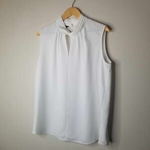 MISOOK Sleeveless Twist Neck Crepe de Chine Blouse, White Size Large Workwear